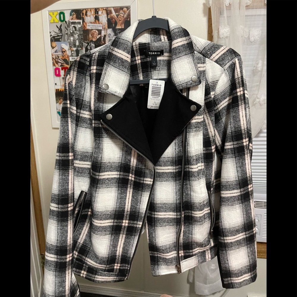 Torrid 1x Plaid Flannel Moto Jacket